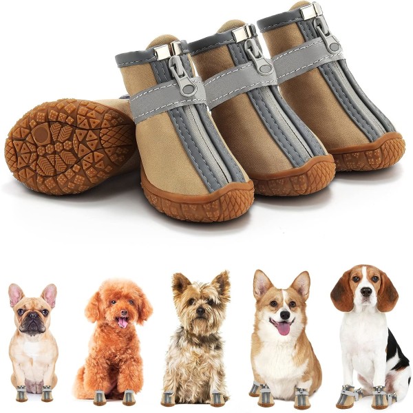 Hundeboots Paw Protector for utendørs turer med reflekterende striper Robust antisklisåle for fortau Vinter Snø 4PCS Gul bredde 1,69 tommer