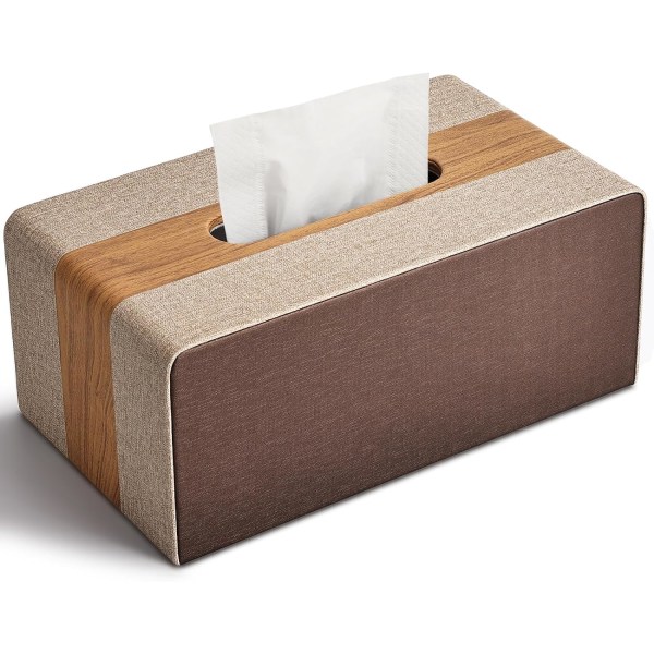 Tissue Box Cover, New PU Leather Kleenex Box Covers Rectangular Tissue Holder for Home/Office/Car Decoration 9.84"X5.59"X4.13" - European Retro Style