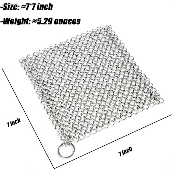 1 st Cast Iron Rengöringsmedel, Rostfritt Stål Kedjenät Skrubb, Köksrengöringsverktyg (7\"x7\" Kvadrat)
