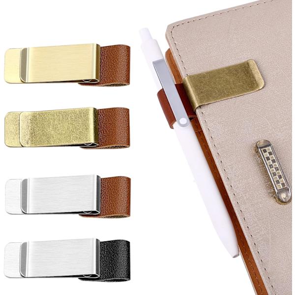 Pennhållare med Loop, 4 st PU-Läder Retro Anteckningsbok Pennhållare Pennloop med Klämmor för Journal Anteckningsbok Planeringsunderlägg Kontorsficka, Passar De Flesta Pennstorlekar