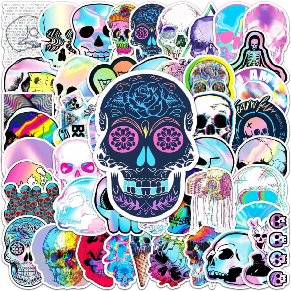 50 stk \"Scary Cool Skull\" Graffiti Vinyl Vanntett Klistremerker for Tenåringer Barn Voksne Fargerik Klistremerkepakke for Bærbare Datamaskiner Mobiltelefoner Skateboard Bagasje