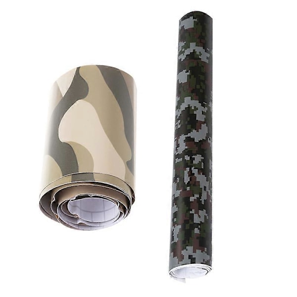 2 Rullar Camo Bilsticker Kolfiber Motorcykel PVC Gul Kamouflage 152X10cm & Svart Digitalt Kamouflage 152X30cm