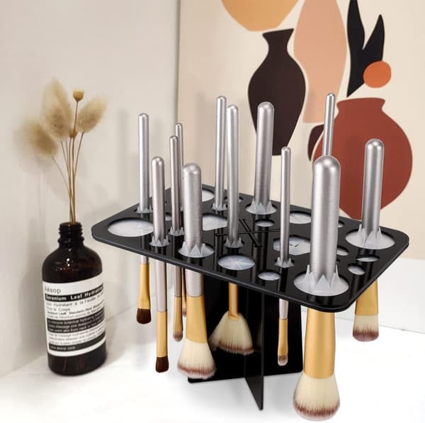 Makeup Brush Holder - 28 Holes Makeup Brush Drying Rack - Foldable - Acrylic Brush Holder - Black - 20*13*13CM