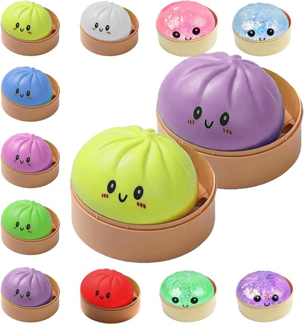 Dumplings Squishy Mystery Mini Dumplings Squishy Stressbolde Fidget Sensorisk Legetøj Blød Klemme Dekompression Dej (Lilla-A) Pink+yellow
