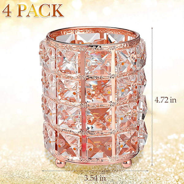 4-pack Kristall Makeupborste Organizer Bling Kosmetikhållare Pennskåp (Guld) rosegold