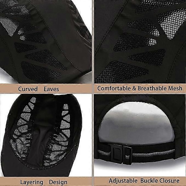 Herrar Peaked Cap, Flat Cap, Justerbar Snabbtorkande Mesh, Andningsbar Basker, Herrarnas Basker (Mörkgrå black