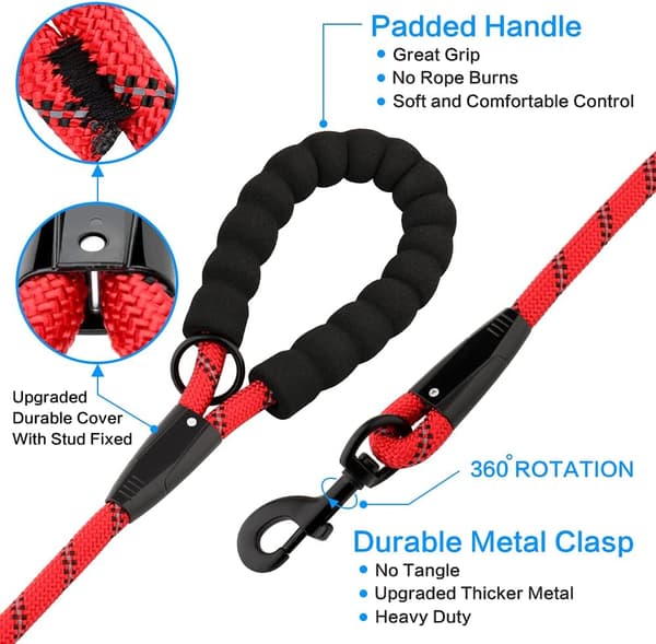 High-Performance Rope Dog Leash with Comfortable Padded Handle, Strong Reflective and Robust 4/5/6 ft Dog Leash for Small, Medium, and Large Dogs