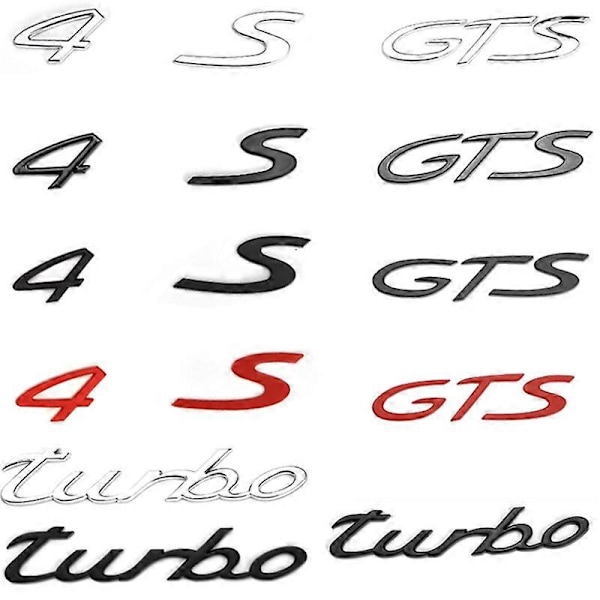 3D ABS Sølv Svart Røde Bokstaver Turbo 4 GTS Ord Bil Bakre Bagasjelokk Emblem Merker Klistremerke Dekal bilklistremerker Red-GTS