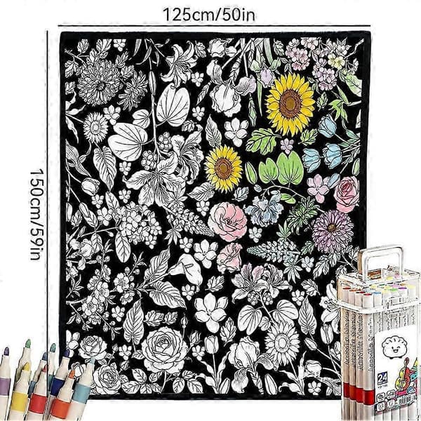 Koselig Doodle-teppe, DIY Doodle-teppe for voksne fargeleggingsteppe med tusjer