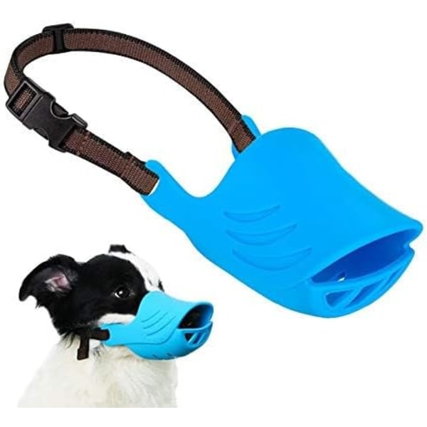 Munkorg för hund, mjukt cover av silikon med justerbar rem för små medelstora hundar, bäst för att förhindra skällande, bitande och tugga (blå, M)