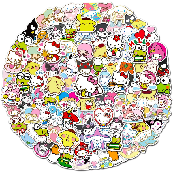 100 Pcs Kawaii Stickers for Kids,Cute Stickers Waterproof Vinyl for Water Bottle,Laptop,Phone,Skateboard.Sticker Pack for Teens (Hello KT)