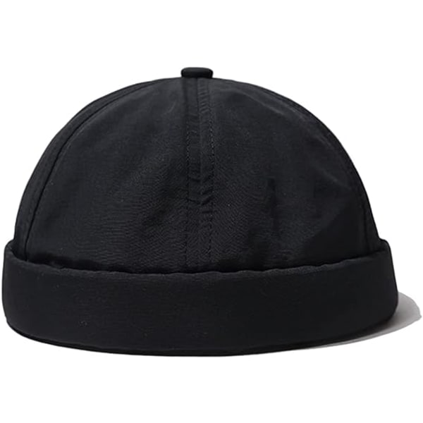 Summer Cap Quick Dry Waterproof Brimless Cap Worker Sailor Cap Rolled Cuffed Harbour Hat Lightweight Fisherman Beanie Skull Cap（BLACK 1PCS）