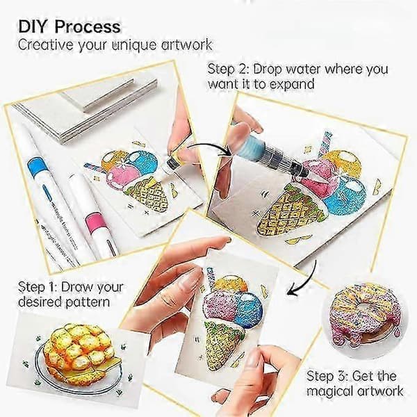 3D Magic Puffy Paint Konstkit med Skumtextur, 10 Canvaspapper & 12 Markörer, DIY Bubble Popcorn Ritset Circle