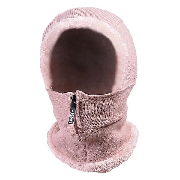 Vinterhalsduk med munskydd i fleece för kvinnor, varm stickad mössa, 1 stycke (rosa)
