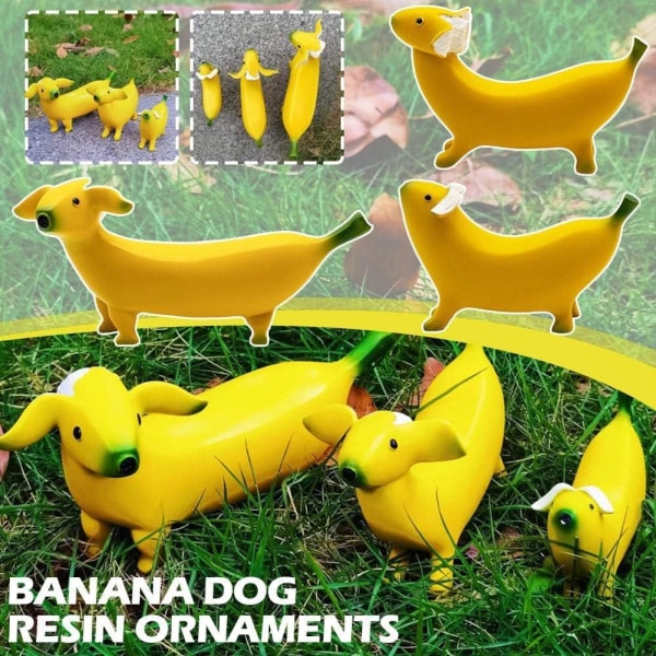 Bananhundstaty - Rolig trädgårdsskulptur - Kontorsdekor - Statyetter Presenter - Hartsdekoration