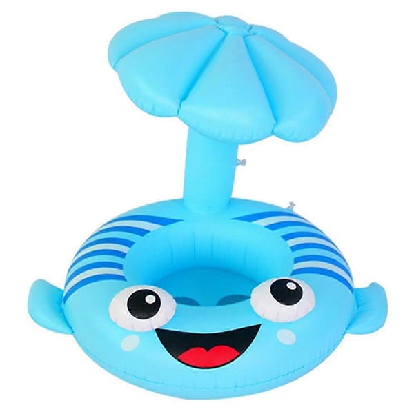 Babysimring Uppblåsbar Barn Pool Flytring Plattfiskform med Sits Blue