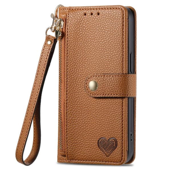 iPhone 17 Case Leather Case with Love Zipper Lanyard