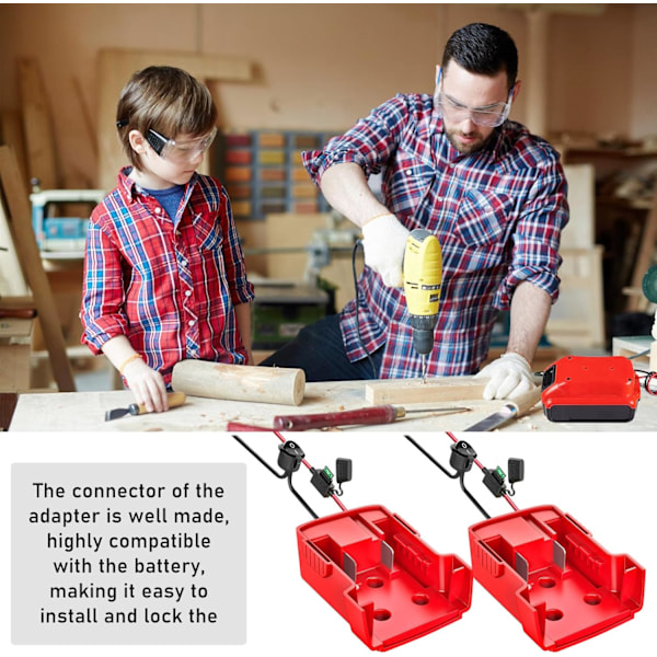 2 stk. strømhjulsadapter til Milwaukee 18 V batteri, batteriadapter, Dock Power Connector 14 AWG med sikring og kontakt