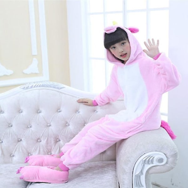 Børn Drenge Piger Enhjørning Heldragt Plys Nattøj Romper Jumpsuit Onesie Pyjamas Natkjole Pink 3-4 Years