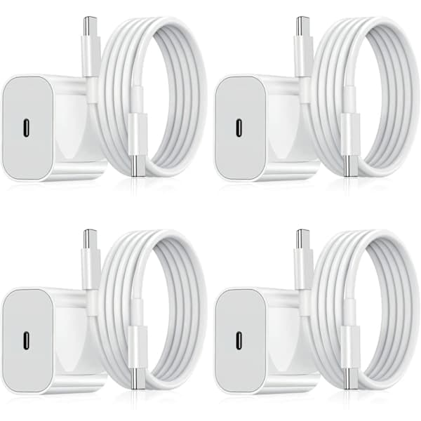 Etui - iPhone Oplader - Hurtigoplader - Adapter + 2m Kabel 20W Lightning Hvid 4-pak iPhone - 4-pak 4-Pack Lightning