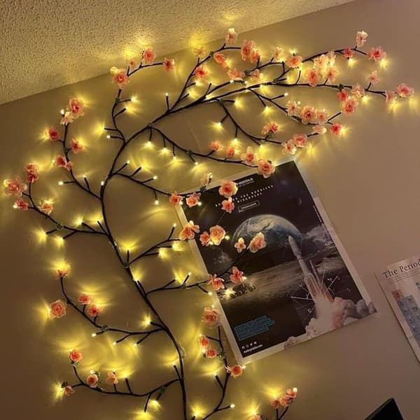 Cherry Blossom String Lights, Cherry Blossom Branch Shaped Lamp - 96 LED Sakura Wall Decoration, 8 Modes &