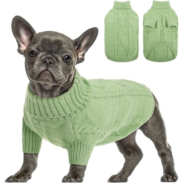 Small Dog Pullover Sweater, Cold Weather Cable Knitwear,Turtleneck Thick Warm Clothes for Chihuahua, Bulldog, Dachshund, Pug, Yorkie (Green, Large)