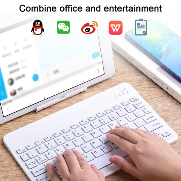 Yleinen ohut kannettava langaton Bluetooth 7 väriä taustavalaistu näppäimistö sisäänrakennetulla ladattavalla akulla - 10 tuuman valkoinen taustavalo