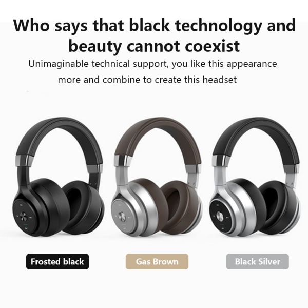 Aktivt brusreducerande Bluetooth hörlurar med mikrofon Hi-Fi djup bas Bekvämt protein öra-svart och silver