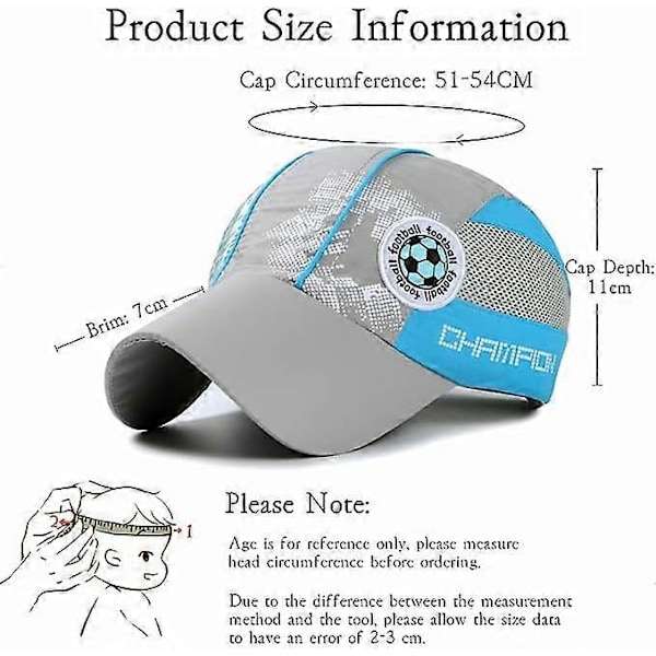 Sommer Baseballcaps med Mesh for Barn 3-8 År Justerbare Solhatter for Sport Tennis Fotballhvit grey