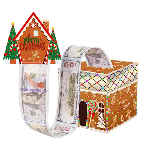 Julöverraskning Spargris Presentförpackning – Party Lyckodragning Låda med Dolda Pengar*9*Jul Brun Pepparkakshus