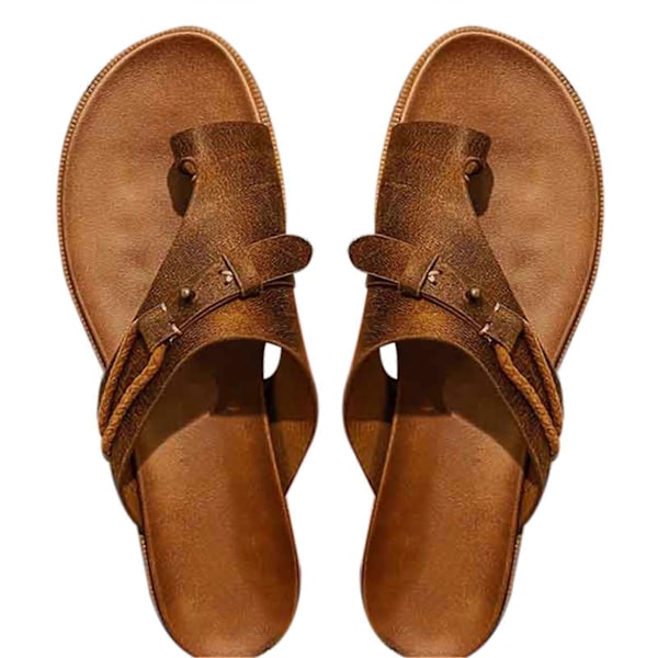 Carina Sandaler Dame Åpen Tå Sandaler Flat Hæl Flip Flops med EVA Såle Sommer Strandsko Brown 41