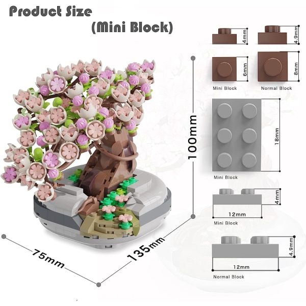 Mini-tiilikirsikankukka-puun rakennussarja - Sakura Bonsai DIY-lelu, syntymäpäivälahja yli 6-vuotiaille lapsille