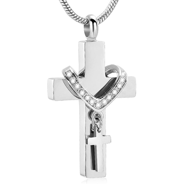 Silver + orm kedja-1 st, Cross Urn Halsband för aska Kremering Krucifix Minnesmärke Memorial Pendant Halsband