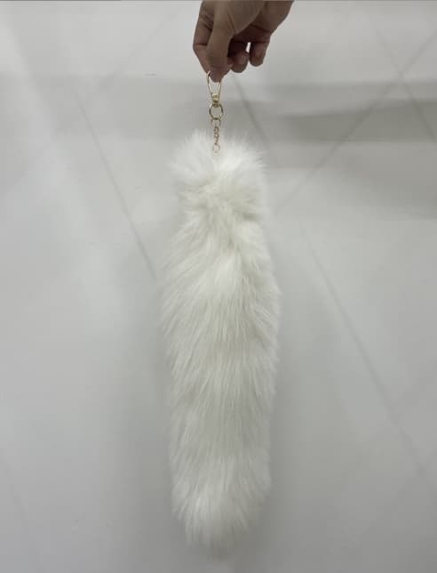 Plush Fox Tail Keychain, Fluffy Animal Tail Keychain, 40cm Animal Tail - White Fox Tail White white