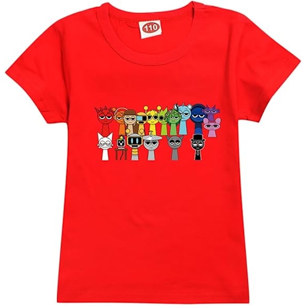 Sprunki T-shirt för pojkar barn Sprunki skjorta för fans presentfigur tryckta småbarn t-tröjor Sprunki Merch Studenttoppar Red 160cm