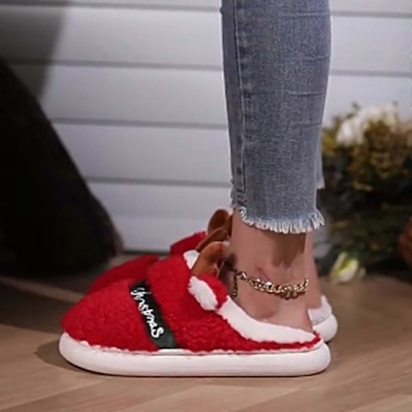 Jule Gevir Bomuldssko Anti-slip Tyk Sål Varmende Sko til Stuen 36 37 Red