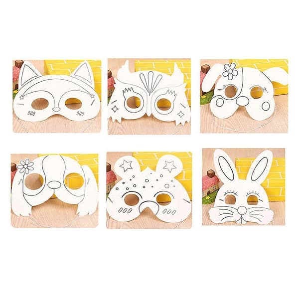 24 stk. dyremaske blank DIY-håndværk til børn hvide papirmasker sæt