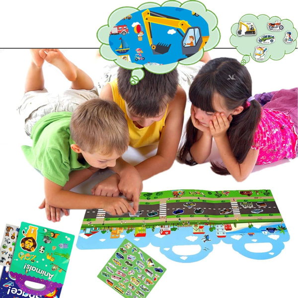 3-pack klistermärken böcker för barn 2-4, återanvändbara klistermärken för småbarn Småbarn Reselärande leksaker Road Trip måste ha klistermärken för barn