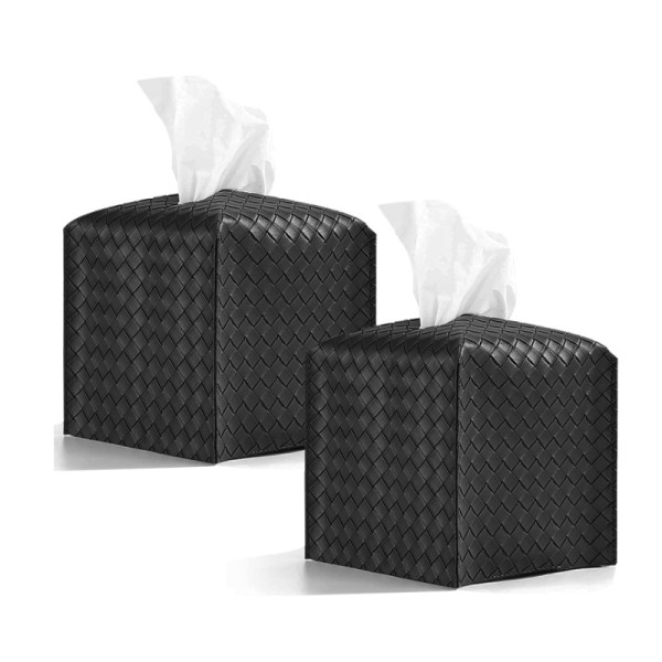 Tissue Box Cover PU Läder Vävnadshållare Fyrkantigt ansikts case Ansiktspapper Organizer Dispenser för badrum, fåfänga bänkskiva（svart）