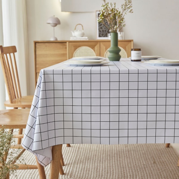 PVC-plast tvättbar duk, vattentätt rektangulärt bord för kök, picknick, utomhus, inomhus (137 x 200 cm, vit)