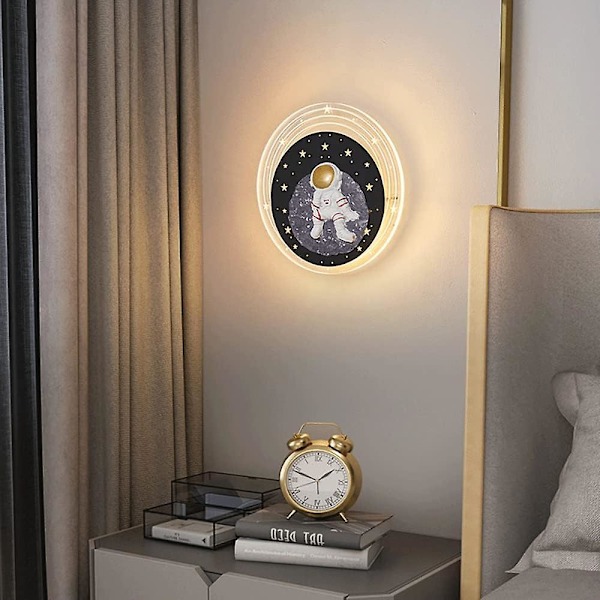 Moderne LED Vegglampe, Rund Metall Vegglampe med Akryl Lampeskjerm, Astronaut Dekorativ Belysning Vegglamper for Barnerom, Vegglamper til Soverom