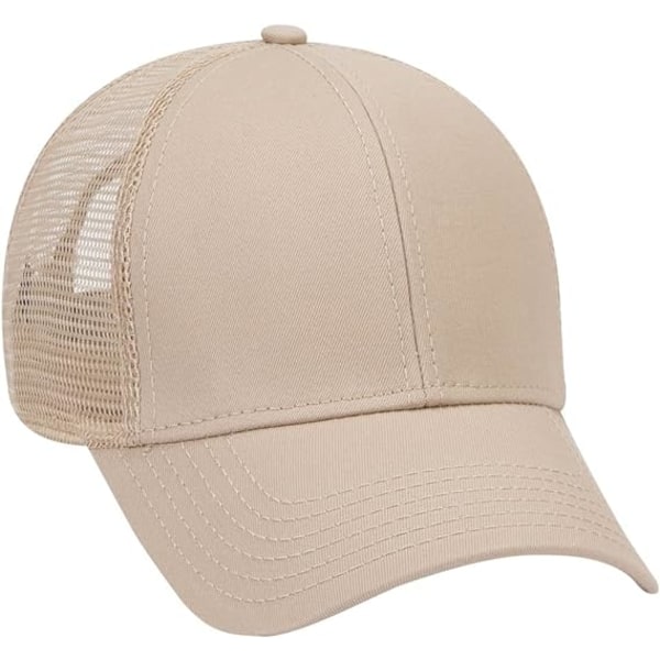 Cotton Twill 6 Panel Low Profile Mesh Back Trucker Hat - Beige - One Size（56-59CM）