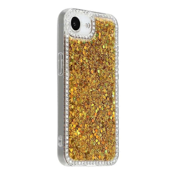 Kompatibelt deksel til iPhone 16e, strasskant, glitter epoxy TPU-telefondeksel (Gull)