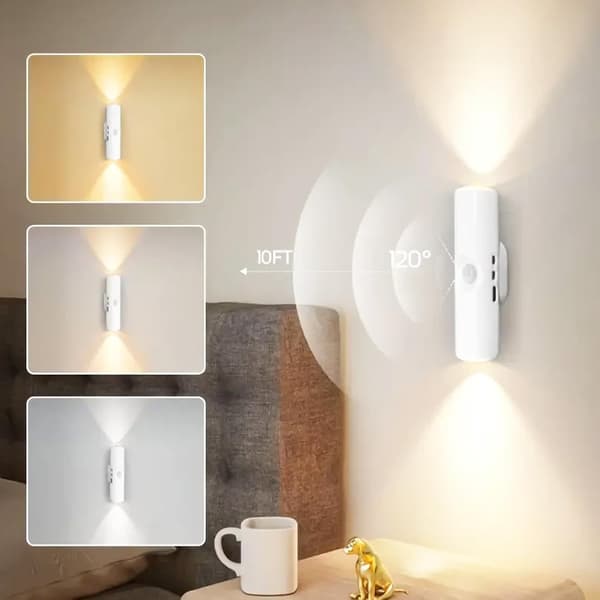 Motion Sensor Night Light with Magnetic Mount LED Wall Lamp USB Rechargeable for Stairs, Bedroom & Hallway Security