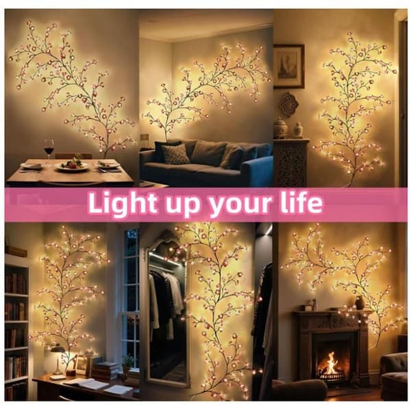 Cherry Blossom String Lights, Cherry Blossom Branch Shaped Lamp - 96 LED Sakura Wall Decoration, 8 Modes &