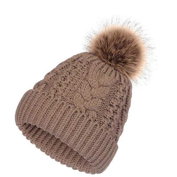 Stor fluffig boll Mössa Hatt Dubbla lager Varm twist mönster Stickad Mössa