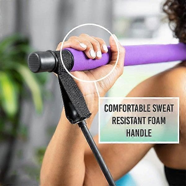 Pilates Bar Set Resistance Bands Adjustable Straps Workout Purple Purple