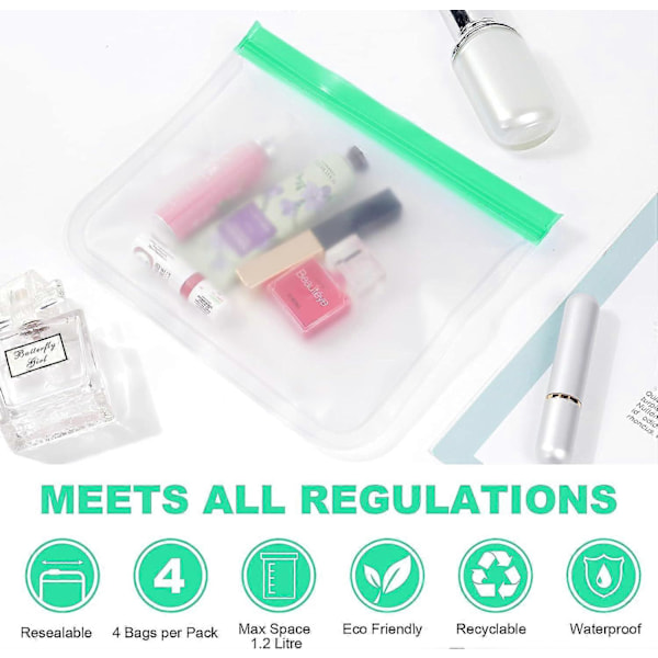 4 stk. Små PEVA Kosmetikk Organizer Veske Pose for Bagasje, Transparent Toalettveske green