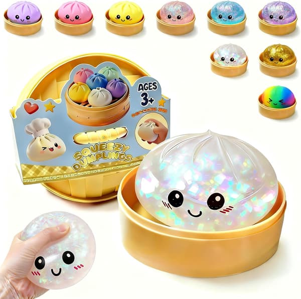 Glitter Dumpling Squishy Legetøj, Strækbart Stressaflastende Klemmebold med Damperkasse til Børn og Voksne