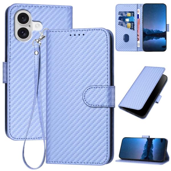 iPhone 17 Skal lædercover - kulfiber med lanyard